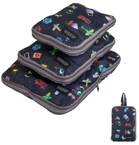 PACOMARTINEZ Bolsas De Equipaje Compresoras para Viaje, 3 Bolsas de Tamaño Grande, Mediano y Pequeño con Cremallera de Compresión para Reducir el Equipaje, Organización de Maleta, Multicolor