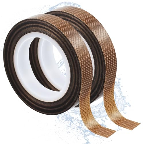 EASYKEENECOM 2 PCS High Temp Tape 10mm x 10m, PTFE Tape, Teflon Tape, High Temperature Adhesive Tape, Thickness 0.13 mm, for Vacuum Sealer Machine, Hand or Impulse Sealer, Heat Resistant Up to 240℃
