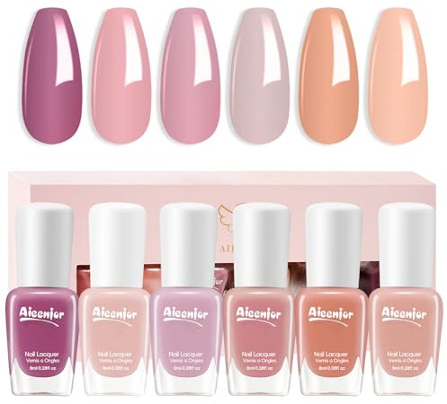 Aieenjor Schnelltrocknender Nagellack Set, 6 Farben – Nude Nagellack ohne UV-Lampe Nude Nail Polish Milchtee-Farbe Schonend und langanhaltend (Nude Rose, 6er Set)