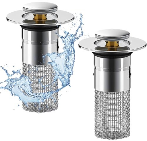 2 Stücke WaschbeckenstöPsel für 34-40mm Abfluss Ablauf, Waschbeckenstöpsel, Abflussstopfen füR Aufsatzwaschbecken,Universal Pop Up Abflusssieb Dusche schnell ablaufend