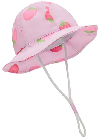 Durio UPF 50+ Baby Sun Hat - Wide Brim Beach Bucket Hats for Infant Girls 0-4T, Outdoor Summer Hat for Newborn to Toddler A Strawberry 6-12 Months