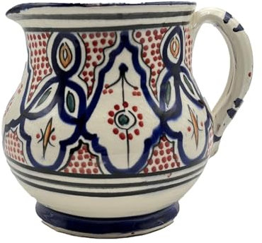 Brocca Caraffa Artigianale Marocchina in Terracotta Ceramica Etnica Marocco Lt. 1 Dipinta Mano 2111241909b Tunisia Turchia Etnico del Mondo