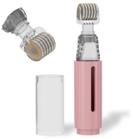 Derma Roller with Liquid Reservoir Serum Applicator for Lips, Skin, Hair, Wrinkles, Easy to Use Face Roller Skin Care Tools Without Serum, 105 Titanium Needles 0.25 mm (PINK 0.25mm)