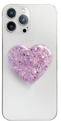 AOWVUTS Agarres para Teléfono Corazón Retráctil Agarre Amor Corazón de Lentejuelas Soporte Expandibles Base Phone Soporte Smartphone Accesorio para Inteligentes Móviles Tabletas Teléfonos (Morado)