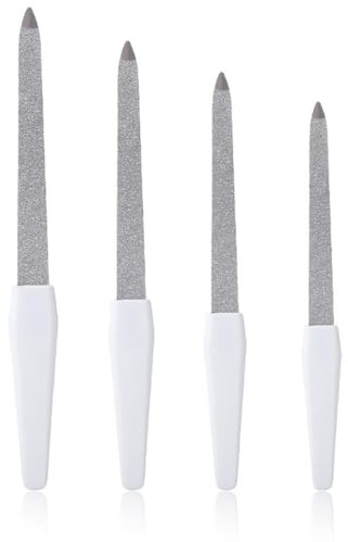 KEWUF 4 Pcs Lime à Ongles, Polissoir à Ongle, Limes Professionnelles avec Manche Blanc, Acier Inoxydable, Pour Manucure et Pédicure, Réutilisable - Lime Efficacement (14.1cm, 14.9cm, 15.4cm, 17.2cm)