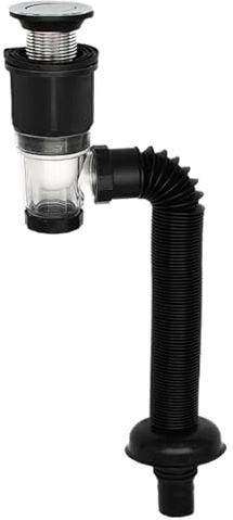 Sifón De Lavabo Universal - Tubo De Desagüe Flexible Y Antiolores Para Baño, Cocina Y Autocaravana | Kit Completo Con Diseño En S, Material ABS, Diámetro 3.6-4cm, Color Negro