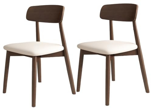 Lot de 4 chaises de salle à manger en bois massif – Assise rembourrée sans accoudoirs pour salle à manger, salon ou coiffeuse – Finition élégante blanche et noyer foncé pour une décoration d'intérieur