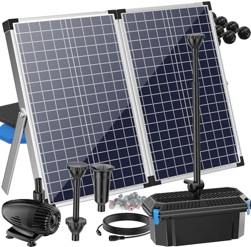 Billing, filtro solare per laghetto da 70 W, set completo con 3 ugelli, pompa solare per laghetto con filtro e regolatore di flusso, cavo da 8 m, per laghetti da giardino fino a 2500 l, piccolo