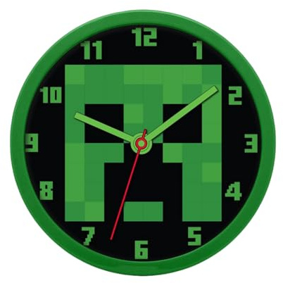 Minecraft Reloj de Pared, Diseño Redondo Clasico Silencioso, Reloj para Niños, Decoracion Infantil Habitación, Regalo para Niños