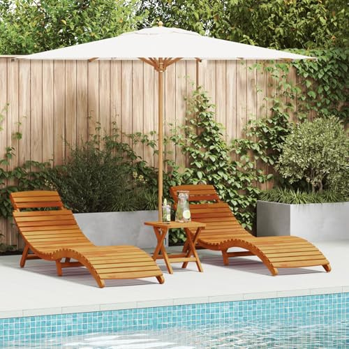 SKTQYQO Lettino Regolabile in Legno Massello di Acacia con Tavolino per Esterno, 3 Pezzi, Design Compatto e Resistente alle Intemperie per Balcone, Giardino, Spiaggia e Piscina,