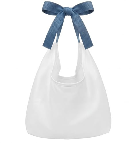 Gilprop Coquette Bow Tote Bag for Women Canvas Aesthetic Shoulder Bag with Adjustable DIY Bow Strap, Large Cute Coquette Purse with Inner Zipper Pocket for Daily Shopping Vacation