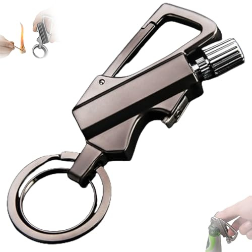 Permanent Match Metal Lighter - Reusable Windproof & Waterproof Keychain, with Multitool Bottle Opener for Camping Survival Gear, Men's Gifts (Black,Without gift box)