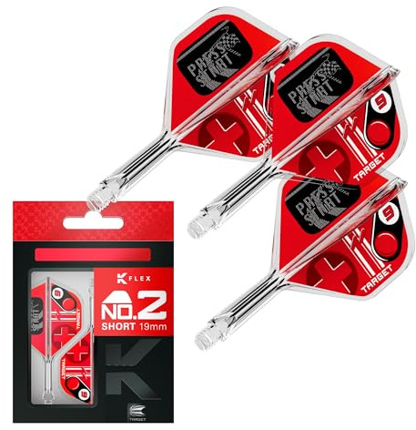 Target Darts K-Flex Press Start Dardo Vuelos y Ejes, N.º 2 (Corto, 19mm) | Paquete de 3 Kflex Integrado Vuelo y Eje Sistema, Todo En Uno Moldeado Tallo | Profesionales Dardos Accesorios