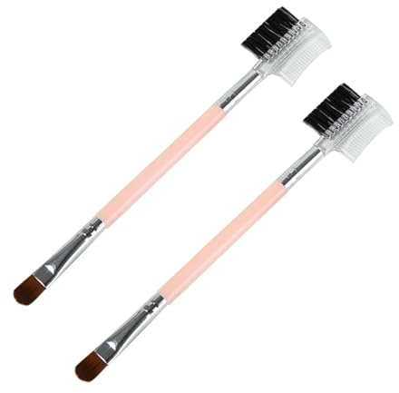 NUOBESTY Juego de 2 Brochas de Maquillaje Doble Punta para Mujer, Pinceles de Sombra de Ojos y Cejas Cerdas de Nailon, Mango de Plástico Portátil para Maquillaje al Aire Libre