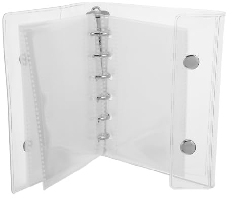 SHINEOFI Carpeta A7 Transparente con Botón a Presión, Mini Carpeta de Hojas Sueltas con 5 Anillas y 20 Bolsillos Interiores, Cubierta de Pvc Blando Portátil para Organización y Uso Escolar