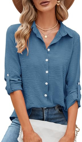 Odosalii Shirts For Women Three Quarter Sleeve Button Up Work Shirts
