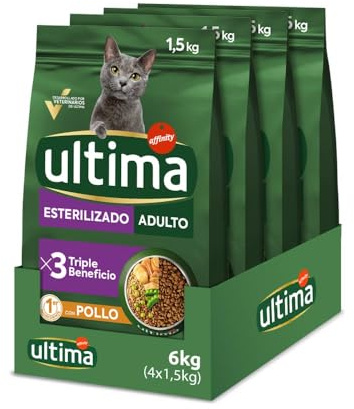 Ultima Cibo per Gatti Sterilizzati Adulti con Pollo - Confezione da 4 x 1,5 kg - Totale: 6 kg