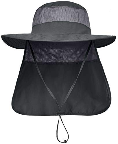LCZTN Gorra de safari con protección solar UPF 50+ para hombre, ala ancha, para pesca, senderismo, con solapa para el cuello, para trabajo en el jardín, Gris oscuro, altoa única/XL