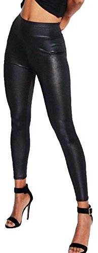 Lovetoenvy Ladies Black Wet Look High Waist Faux Leather Stretch Leggings PVC Trousers M/L (UK12-14)