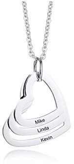 Vnox 2/3/4 Nomi Collana con ciondoli a cuore per donna Collana personalizzata con cuore in acciaio inossidabile con famiglia/partner/sorella/BFF Nomi Collana con ciondolo per donne Ragazze