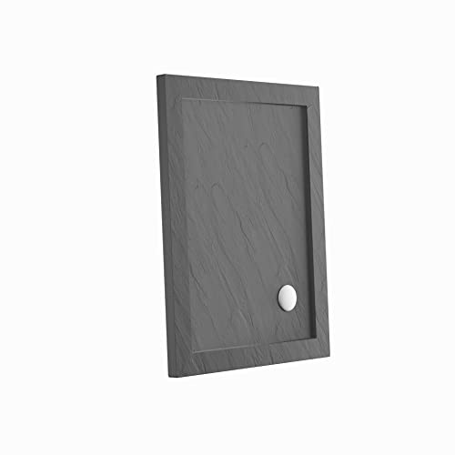 Piatto Doccia 70x120cm Altezza 4cm Effetto Pietra Antracite Acrilico Bordato Piletta di Scarico Inclusa Mod. Petra