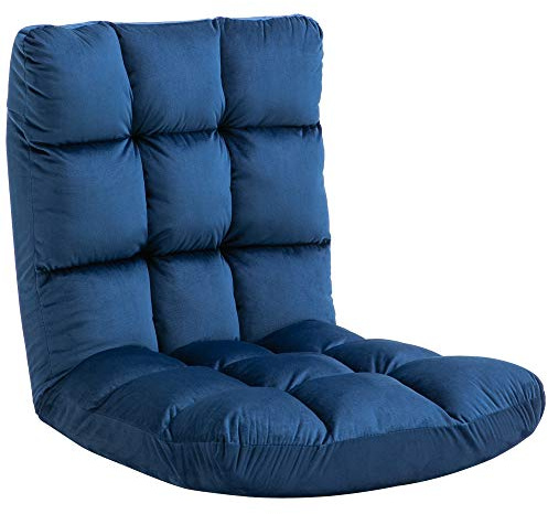 HOMCOM Fauteuil Convertible Fauteuil Paresseux Grand Confort Inclinaison Dossier Multipositions 90°-180° Flanelle Polyester capitonné Bleu Roi
