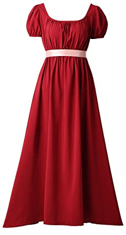 COSDREAMER Robe Médiévale Victorienne Vintage Regency pour Femme Taille Haute à Manches Bouffantes à Volants avec Ruban