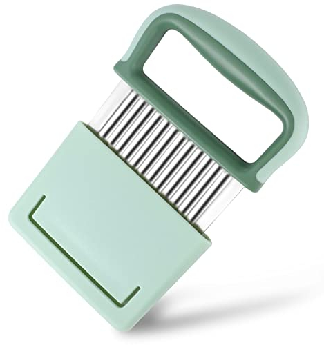 Coltello per Patate, Ondulata Coltello Utensile da Taglio Coltello Ondulato in Acciaio Inossidabile Coltelli da Taglio Lama Ondulata per Verdure per Patate per Burro di Macedonia di Frutta (Verde)