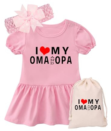 YSCULBUTOL Baby Girl Dress I Love My Oma Opa Newborn Baby Girl Toddler Dress Sister Skirt Cute Dresses Headband Clothes Set(Pink 3M)