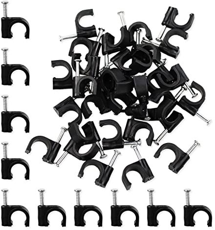 Round Cable Clips, 8MM Electrical Cable Wall Clip - Nail Clips Cable Management, 100Pcs Steel Nails Tacks Holder for Organizing Electric Wires Cables Line TV (Black)