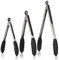 Kitchen Tongs, 7/9/12 inches Cooking Tongs, with 600ºF High Heat-Resistant Non-Stick Silicone Tips, 18/8 Stainless Steel Handle, for Food Grill, Salad, BBQ, Frying, Serving, Pack of 3(Black)