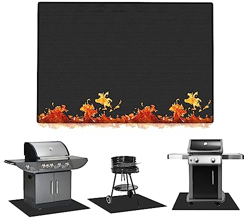 Topzora 100 * 150cm Grillmatte für Gasgrill-HitzebestäNdig bis 1800°F Feuerfeste Unterlage - Faltbare Grillunterlage Bodenschutz，Bodenschutzmatte Feuerschutzmatte für BBQ Grills, Kamin, Boden