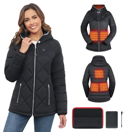 Vofuoti Beheizbare Jacke Damen mit 10000mAh Powerbank,3 Heizstufen,USB Beheizte Jacke,Slim Fit Elektrische Jacken für Skifahren,Outdoor,Weihnachtsgeschenke für Frauen