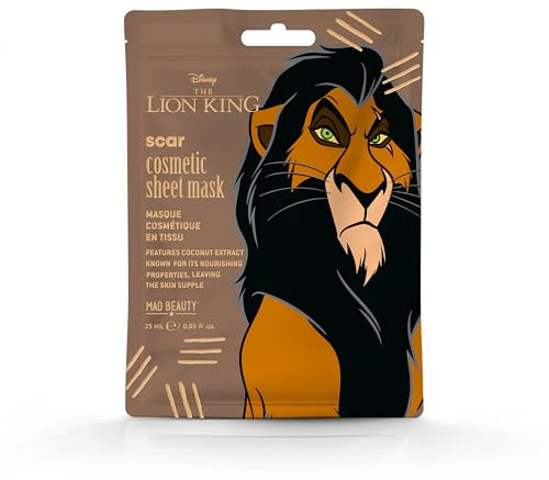 MAD BEAUTY Mascarilla Facial Lion King Sheet Mask Scar: Mascarilla Facial Revitalizante y Nutritiva con Diseño de Scar para una Piel Hidratada y Renovada.