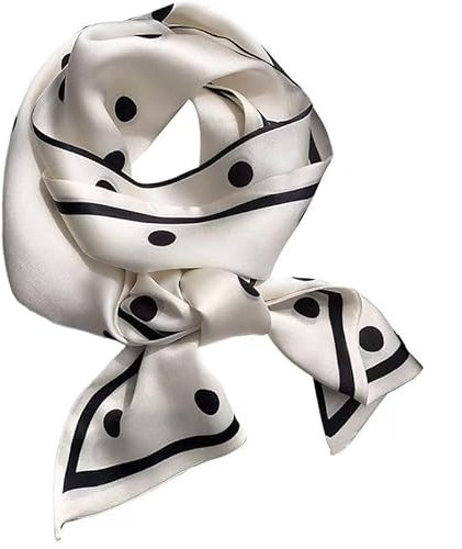 GIMIRO Satin Seidenschal 148 x 13,5 cm Krawatte Double Layer Bund für Blazer, Mantel, Kleid (14#White/Black Small Polka Dot)