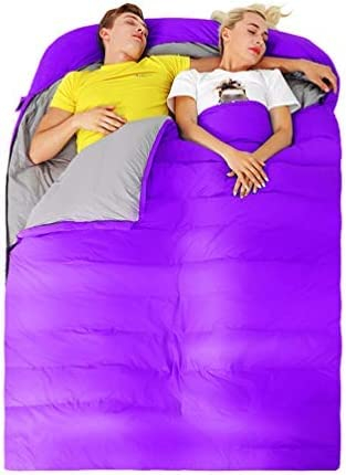 Doppelschlafsack für Paare, Outdoor-Camping für Erwachsene, ultraleichter Schlafsack mit dicken Daunen und Entendaunen im Winter, Lila