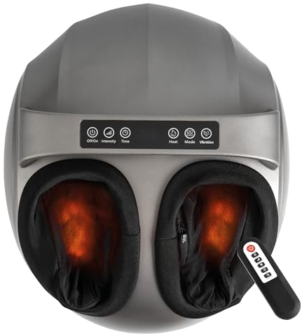 Fitleap Fußmassagegerät mit 9 Intensitätsstufen bis Schuhgröße 44, 5 Programmen, 3 Vibrationsstufen und Kompression, inkl. Fernbedienung, Wärmefunktion bis 40 Grad, waschbare Einlagen