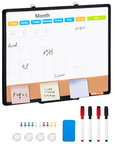 VEVOR 24x 18 Monthly Calendar Whiteboard & Cork Board Combo with Aluminum Frame – 2-in-1 Magnetic Dry Erase Bulletin Board for Wall Mount – Ideal for School, Home, Office