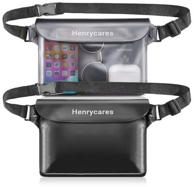 Henrycares 2 Stück wasserdichte Tasche Bauchtasche Schwimmen, IPX8 Wasserdichter Beutel Klein mit Verstellbarem Gurt, Wasserfeste Tasche für Boote, Strand, Tauchen, Wassersport (Schwarz+Grau)