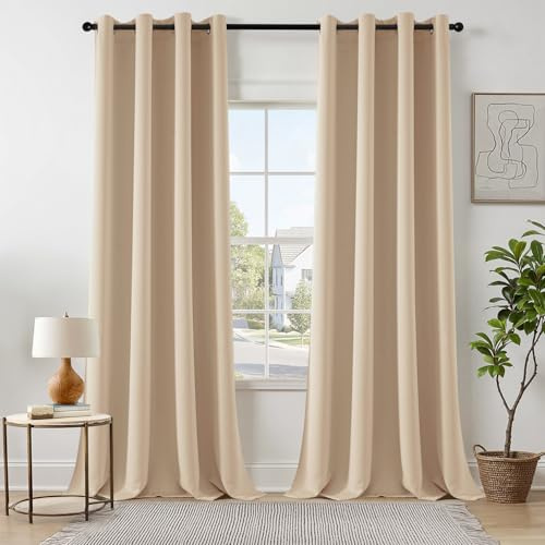 EMEMA Tende Beige Opache con Occhielli 260 CM di lunghezza, Morbide Tende Oscuranti, Set di 2 Tende Oscuranti per Soggiorno Camera da Letto, Tende Opache con Occhielli Ciascuna H260 x B140 CM