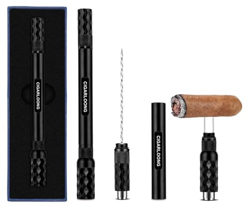 CLZOONG Zigarren Punch 4-in-1 Zigarrenstanzer Draw Enhancer Tool mit Dual-Size Zigarrenpunsch Drill Zigarrenschneider Edelstahl Twin Nubber für Blockage Zigarre Zubehör (Schwarz)