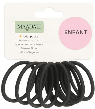 MAADALI - Élastiques Cheveux Fille & Enfant Très Élastiques – Lot de 20 Mini Chouchous Noirs Sans Métal, Doux & Résistants – Pour Petites Couettes, Tresses & Queue de Cheval – Accessoires Cheveux Bébé