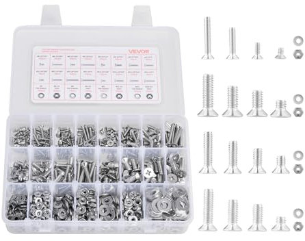 VEVOR 720-teiliges Schrauben-Muttern-Sortiment, imperiale Maschinenschrauben & Unterlegscheiben, Edelstahl 6-32,8-32,10-24,1/4-20, für die Montage von Möbeln/Geräten/Fahrzeugen, Klasse A2-50