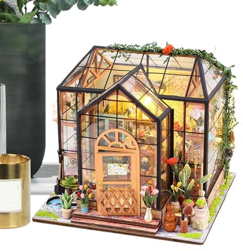 Holdes Set da costruzione in miniatura | Serra con mobili e colla per utensili, modello in legno fatto a mano per progetti di decorazione della stanza, regalo, progetti artigianali per adulti