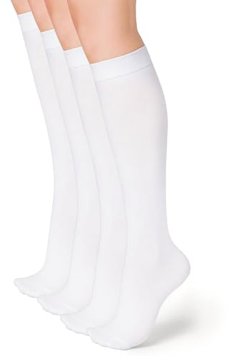 Fangshu 4-pack knästrumpor dam, 40 DEN slitstarka nylonstrumpor dam fina knästrumpor sidenlen komfortlinning nylonstrumpor, Vit, one size