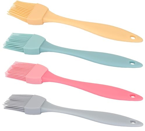 Brochas de silicona para hornear, 4 unidades, pinceles de silicona, pinceles de cocina, cerdas naturales, pinceles de silicona, lavables para hornear, accesorios para hornear, asar y cocinar (4