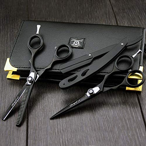 Set de ciseaux à effiler professionnels de Barber - Avec rasoir shavetee - En acier inoxydable - Avec étui en cuir