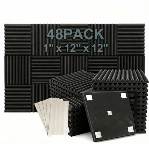 50 Pack Black 12 X 12 X1 Acoustic Panels Studio Soundproofing Foam Wedge Tiles,