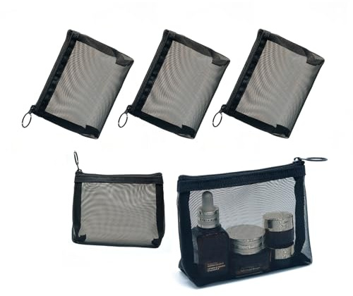 Patu Mini Zipper Mesh Bags, 4 x 5, Size S / A7, 5 Pieces, Beauty Makeup Lipstick Cosmetic Accessories Organizer, Small Travel Kit Storage Pouch, Black