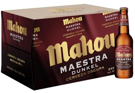 Mahou Maestra Dunkel, Pack de 24 Botellas x 33 cl, Cerveza Lager Española Premium, Color Oscura y Cuerpo Intenso, 6.1% Volumen de Alcohol